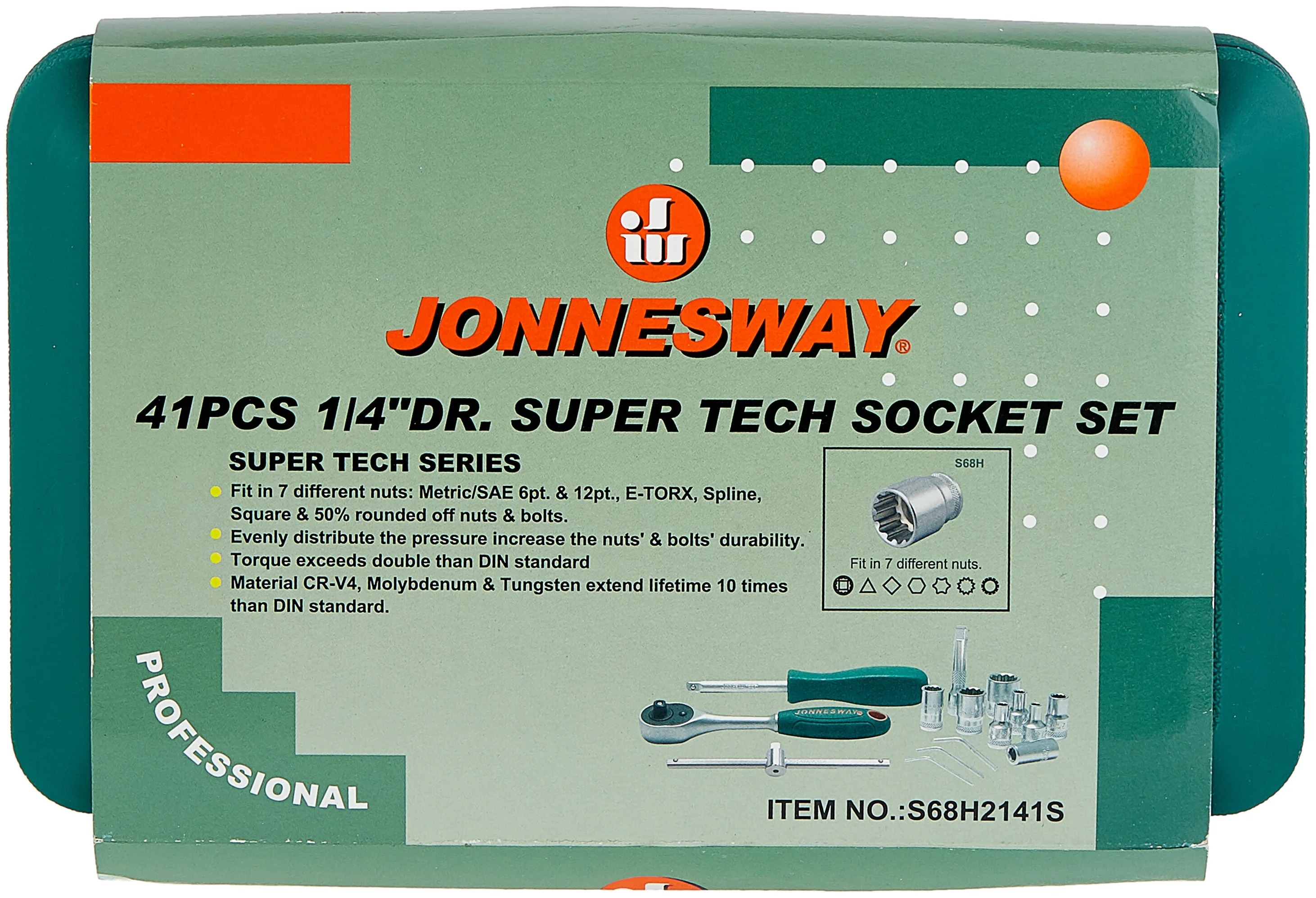 Набор торцевых головок  1/4"DR Super Tech Jonnesway S68H2141S, 41 штука - фото